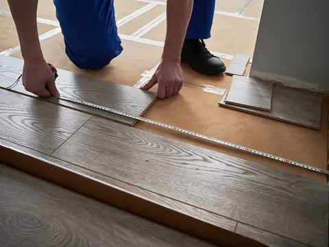 Measuring distance from the wall before laying laminate flooring